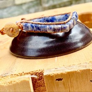 ✨SODALITE SQUARE STONE +LEATHER BRACELET 6mm